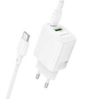 Įkroviklis Borofone BN27 20W USB-C/USB-A + USB-C to USB-C cable 1.0m baltas