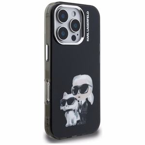 Karl Lagerfeld IML Aquarelle Karl & Choupette & Logo Case for iPhone 16 Pro Max - Black