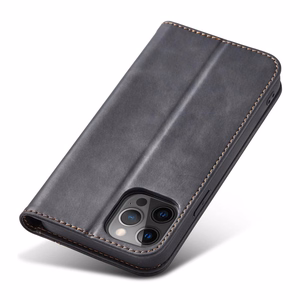 Magnetinis Fancy dėklas telefonui iPhone 12 Pro Max su kišene, kortelių laikiklis, juodas