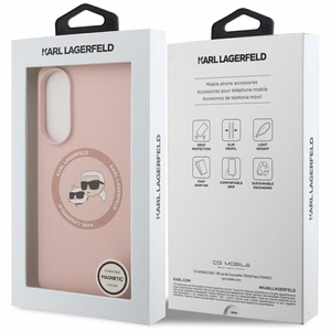 Karl Lagerfeld silikoninis Nauble galvos ir apskritimo Magnetinis dėklas telefonui Samsung Galaxy S25 Edge - rožinė