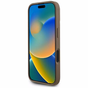 Guess Grained Hot Stamp Peony trikampio logotipo magnetinis dėklas telefonui iPhone 16 - rudas