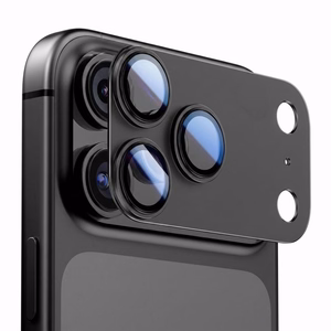 Juoda aliuminio ir grūdinto stiklo kameros modulio apsauga „Tech-Protect CamFull Fit+“, skirta „Apple iPhone 18 Pro“