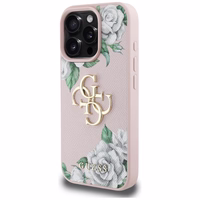 Guess Grained Roses Big 4G logo dėklas telefonui iPhone 16 Pro - rožinis