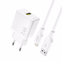 Dudao A23LEU 2.4A GaN EU USB-A Wall Įkroviklis with USB-A to Lightning Laidas - Baltas