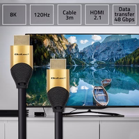 Qoltec 50356 HDMI v2.1 kabelis Itin didelės spartos 8K | 60 Hz | 28AWG | AUKSAS | 3 m