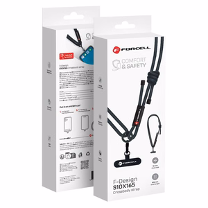 FORCELL F-DESIGN S10X165 kryžminė telefono virvelė su reguliuojamu ilgiu (maks. 82,5cm kilpoje) juoda
