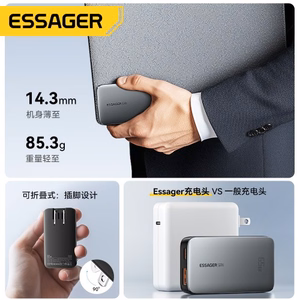 Įkroviklis Essager GaN Ultra juodas 65W (1xPD / 1xQC3.0)