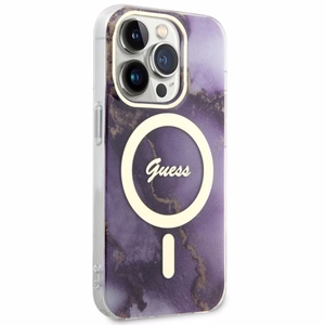 Guess GUHMP14LHTMRSU iPhone 14 Pro 6.1" violetinis/violetinis kietas dėklas Auksinis Marmuras MagSafe