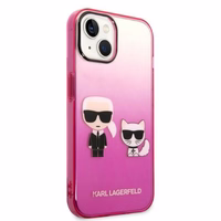 Karl Lagerfeld gradientinis Ikonik Karl & Choupette dėklas iPhone 14 Plus – rožinis