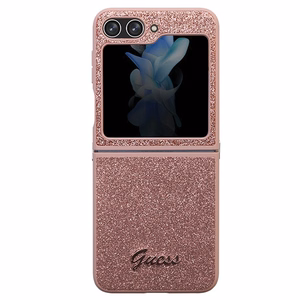 Guess Glitter Script dėklas telefonui Samsung Galaxy Z Flip 5 - rožinis