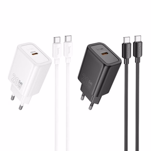 Įkroviklis telefonui Hoco USB C QC PD 20W + kabelis USB C į USB C N60 juodas