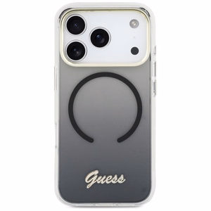 Guess IML Gradient Script Metal MagSafe Dėklas for iPhone 17 Pro Max - juodas