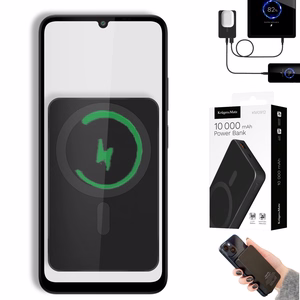 Krüger&Matz magnetinė belaidė išorinė baterija, 10000 mAh, juoda