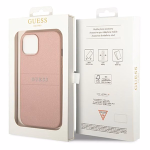 Guess GUHCP14MPSASBPI Saffiano with Metal Logo dėklas, skirtas iPhone 14 Plus, rožinis