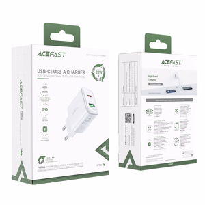 Acefast sieninis įkroviklis USB Type C / USB 20W, PPS, PD, QC 3.0, AFC, FCP baltas (A25 baltas)