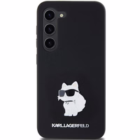Karl Lagerfeld silikoninis Choupette metalinis smeigtukas dėklas telefonui Samsung Galaxy S23 - juodas