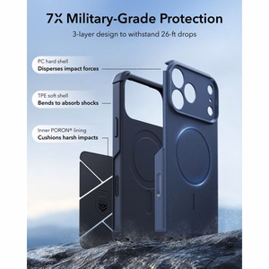 ESR Cyber Tough MagSafe dėklas, skirtas iPhone 18 Pro Max / 17 Pro Max, tamsiai mėlynas
