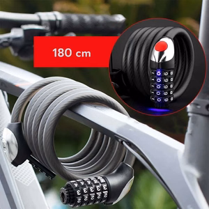 Rockbros RKS531 dviračio spyna su 5 skaitmenų kodu, plieniniu lynu, 180 cm, su LED apšvietimu - juoda