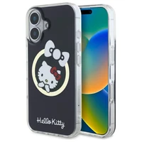 Hello Kitty IML Linksmas kaspinas magnetinis iPhone 16 dėklas - juodas
