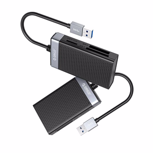 Orico CL4D-A3 atminties kortelių skaitytuvas USB-A 3.0, SD / microSD / CF / MS, 5 Gbps – juodas su sidabro spalva