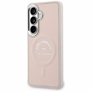 Karl Lagerfeld Embossed Ring RSG Logo MagSafe dėklas Samsung Galaxy S26 rožinis