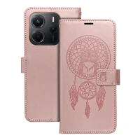 MEZZO knygos tipo dėklas telefonui XIAOMI Redmi Note 14 4G (GLOBAL - 164,84mm x 78,15mm x 8,16mm) su sapnų gaudykle, rožinio aukso spalvos