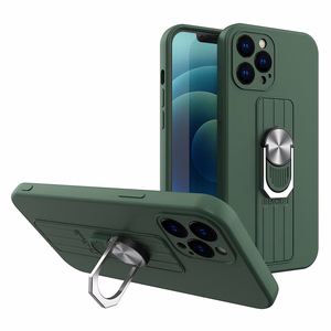 Ring Case silikoninis dėklas su piršto laikikliu ir stovu Samsung Galaxy A22 4G telefonui, tamsiai žalias