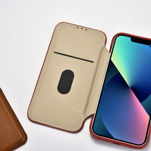iCarer CE Premium odinis folio dėklas iPhone 14 Plus su MagSafe magnetiniu flipu - raudonas