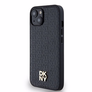 DKNY Odinis monogramos raštas su metaliniu logotipu magnetinis dėklas telefonui iPhone 15/14/13 - juodas