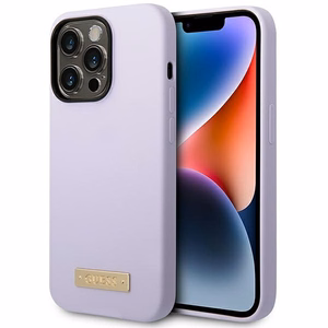 Guess GUHMP14LSBPLU iPhone 14 Pro 6.1" violetinis kietasis dėklas silikon logotipo plokštė MagSafe