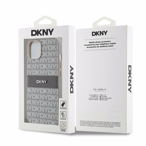 DKNY odinis mono juostelės ir metalinis logotipas dėklas iPhone 15/14/13 - smėlio spalvos