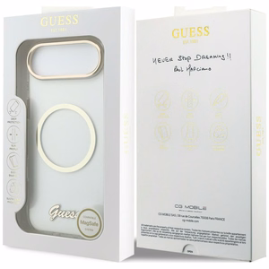 Guess IML Script Metal MagSafe Dėklas for iPhone Air - Clear