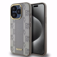 DKNY Odinis languotas mono raštas Magnetinis dėklas telefonui iPhone 15 Pro - smėlio spalvos