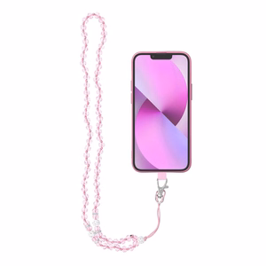 CRYSTAL DIAMOND telefono dirželis, telefono pakabukas / virvelės ilgis 74 cm (37 cm kilpoje) / ant kaklo – šviesiai rožinis