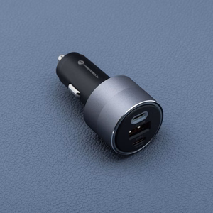 FORCELL F-ENERGY Alu automobilinis įkroviklis 2 x Type C + USB A PD QC4.0 SFC 2.0 4,5A 65W pilkas