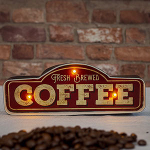 RETRO metalinė iškaba LED Fresh Brewed Coffee Forever Light