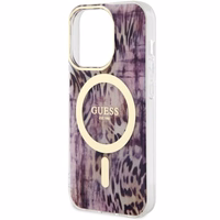 Guess GUHMP14XHLEOPWP iPhone 14 Pro Max 6.7" rožinis kietas dėklas Leopard Magnetinis