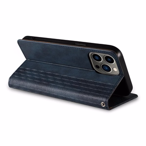 Magnetinis dirželio dėklas telefonui iPhone 14 Pro Max su atverčiamu dangteliu, mini pinigine, stovu ir dirželiu, mėlyna