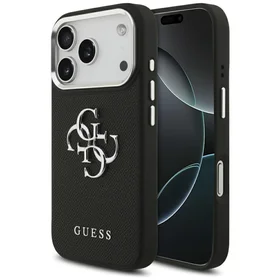 Guess Grained Big 4G Classic Logo dėklas telefonui iPhone 17 Pro - juodas