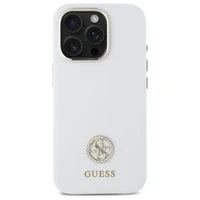 Guess Silicone Logo Strass 4G dėklas iPhone 16 Pro Max - baltas