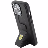 Ferrari Grip Stand Metal Logo dėklas iPhone 15 Pro Max – juodas