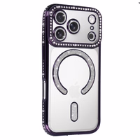 Bling Magsafe violetinis dėklas telefonui iPhone 17 Pro