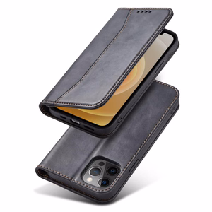 Magnetinis Fancy dėklas telefonui iPhone 12 Pro Max su kišene, kortelių laikiklis, juodas