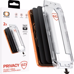 Tel Protect Dust-Free Easy Fit Privacy Full Glue 6D grūdintas stiklas skirtas Iphone 17 Pro juodas - 2 vnt.
