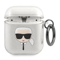 Karl Lagerfeld blizgus Karl's Head dėklas AirPods 1/2 ausinėms - sidabrinis
