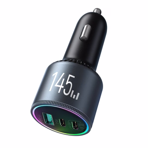Joyroom JR-CCN07 145W automobilinis įkroviklis 2xUSB-C USB-A + 100W USB-C kabelis - tamsiai pilkas