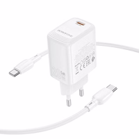 Borofone sieninis įkroviklis BN26 Fuente - Type-C - PD 20W su Type-C į Type-C kabeliu baltas