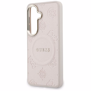 Guess dėklas Saffiano Peony Embossed Ring MagSafe skirtas Samsung Galaxy S26 rožinis