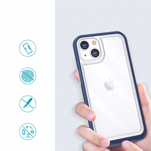 Skaidrus 3in1 dėklas iPhone 13 mini gelio dangteliu su rėmu mėlynos spalvos