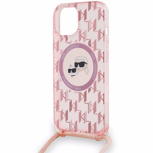 Karl Lagerfeld IML Crossbody Monogram Karl & Choupette Head Magnetinis dėklas iPhone 15 / 14 / 13 - rožinis